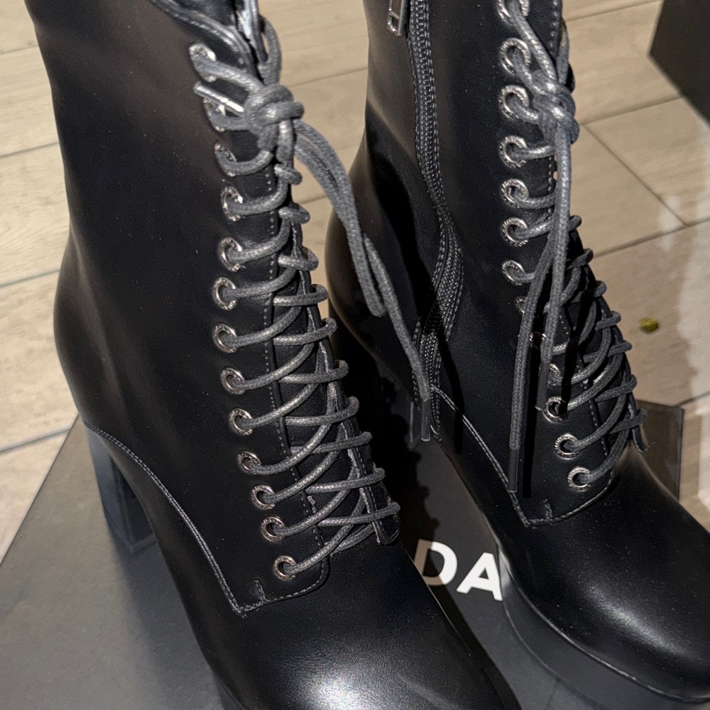 Black Lace-Up Platform Boots - Picture 6 of 6